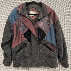 Karizma East Vintage Snow Ski Bomber Wool Mixed Fabric Patchwork Jacket Small